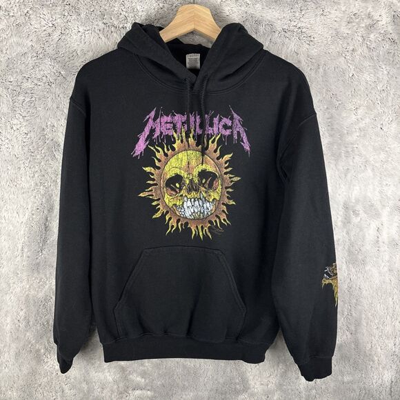 Metallica Hoodie Y2K Pushead Flaming Skull Sun Front Pockets Gildan Small - Picture 1 of 7